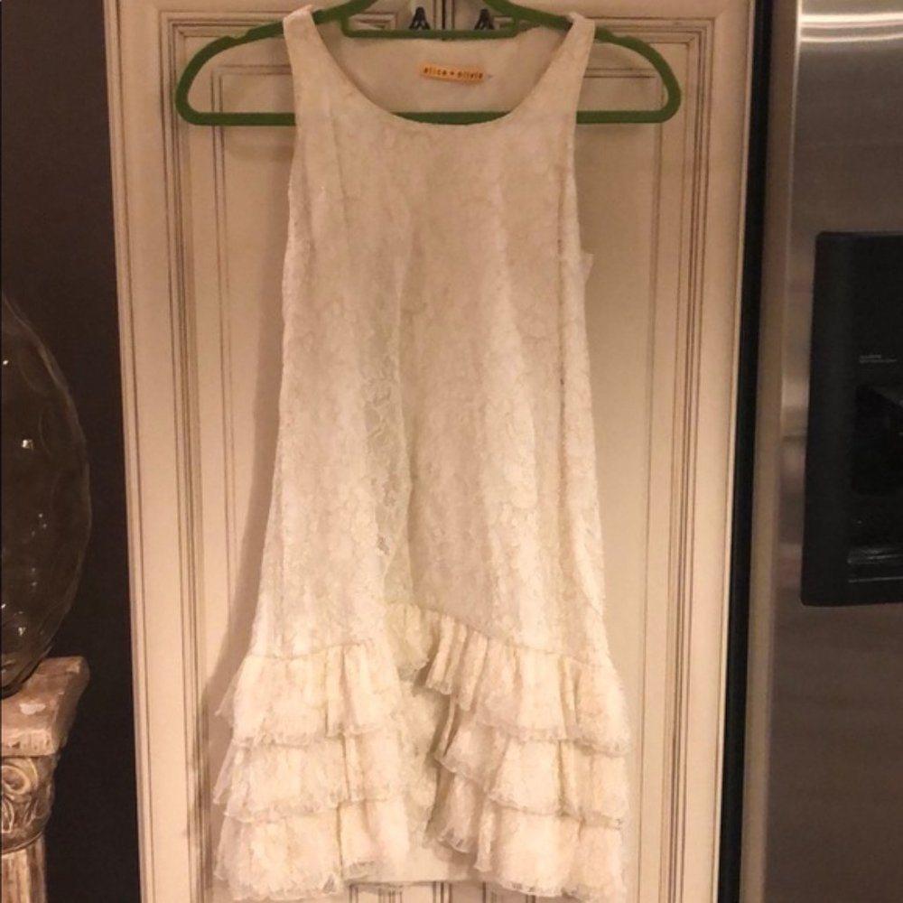 Alice + Olivia Gold and Ivory Tiered Lace Dress